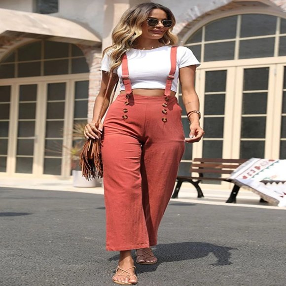 Decorative Button Adjustable Strap Suspender Pants - Picture 2 of 4